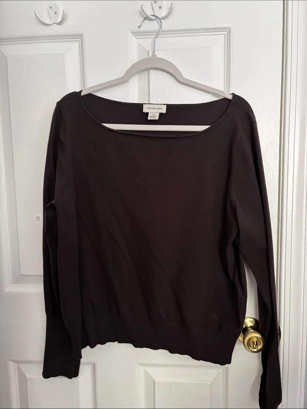 Calvin Klein Jeans Women's Dark Brown Boat Neck Sweater